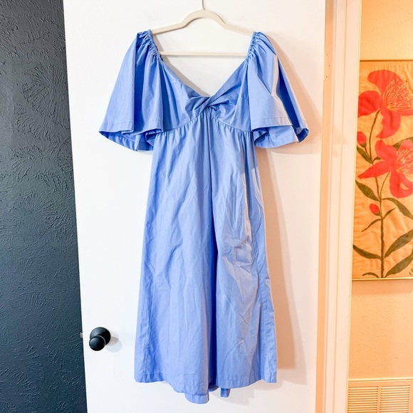 Abercrombie & Fitch Angel Sleeve Twist Front Midi Dress Blue Size Medium Petite - Picture 3 of 11